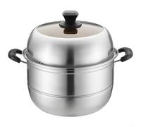 Zeroupshop Olla de vapor de acero inoxidable extra gruesa no magnética, cocina multicapa estilo coreano, para calentamiento rápido en estufas de gas e inducción con tapa de vidrio, 26,5 cm