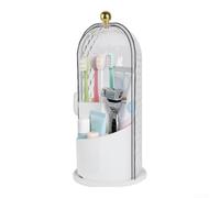 Zeroupshop Organizador giratorio con tapa sellada y tres compartimentos para cepillos de dientes, pasta de dientes, hilo dental y brochas de maquillaje juntos