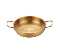 Zeroupshop Paellera de acero inoxidable, con doble mango, cacerola de fondo plano, para estufa y horno, sartén pulida con espejo, para estofado de sopa de paella, para limpiar (dorado, 24 cm)