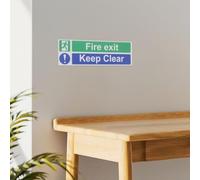 Zeroupshop Paquete de 20 calcomanías de señal de salida de incendios de 12 x 4 pulgadas, impermeables, de PVC, autoadhesivas, para oficina, escuela, almacén, uso interior y exterior, verde y azul