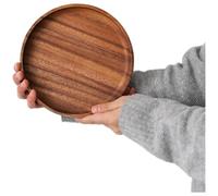 zeroupshop Plato circular de madera maciza de nogal, bandeja de aperitivos orgánica para desayuno, cama, sala de estar, acabado artesanal, 20 cm
