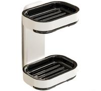Zeroupshop Soporte de jabón de doble capa, caja de drenaje no perforada para baño, cocina, lavandería, estante ABS de instalación sin herramientas, 18,8 x 13,6 cm, gris (blanco)