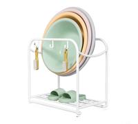 Zeroupshop Soporte organizador de baño compacto, estante vertical de hierro con ganchos para pantuflas y cepillos, acabado blanco que ahorra espacio, estilo simple, configuración rápida (blanco)