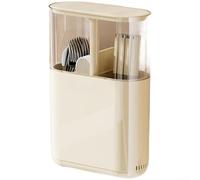 Zeroupshop Soporte para palillos montado en la pared, con tapa de elevación a presión, caja de almacenamiento de cocina drenable, para utensilios, cucharas, tenedores, bandeja desmontable, organizador