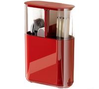 Zeroupshop Soporte para palillos montado en la pared, con tapa de elevación a presión, caja de almacenamiento de cocina drenable, para utensilios, cucharas, tenedores, bandeja desmontable, organizador