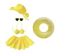 Zeroupshop Traje de ganso hawaiano para estatuas de césped de 17 a 23 pulgadas, disfraz de ganso tropical para porche con sombrero, falda de bikini, gafas de sol, decoración de jardín amarilla