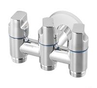 Zeroupshop Válvula de ángulo desviador de agua de 3 vías, divisor de grifo de 1 entrada y 3 salidas para ducha, lavadora, lavavajillas, conector de grifo de cobre montado en la pared, gris plateado