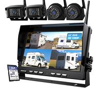 ZEROXCLUB Sistema de cámara de respaldo inalámbrica 1080P de 10 pulgadas, DVR Quad Split de 10 pulgadas, cámaras de visión lateral inalámbricas, sistema de grabación de señal digital impermeable IP69
