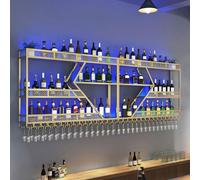 Zertylre Botellero de metal montado en la pared con iluminación LED y soporte modular para botellas de vino, incluye soporte para vasos, estante de presentación multifuncional para casa/bar/cocina
