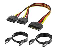 Zescyha Juego de 3 Cables SATA III 6Gbps, Adaptador Alimentación SATA Y 15 Pines con Conectores Rectos para SSD, HDD, Discos Duros, CD, DVD, Blu-Ray, Compatible con PC, Alta Velocidad hasta 6 Gb/s