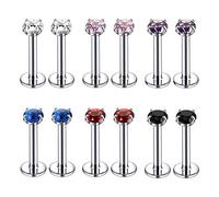 ZeSen Jewelry 16G Labret Piercing, 3mm 4mm CZ Forward Helix Piercing, Acero Inoxidable Cartilago Tragus Oreja, Monroe Piercing Joyas para Mujeres Hombres (B)
