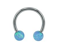 ZeSen Jewelry 16G Opal Herradura Nariz, Acero Inoxidable Circular Barbell Nariz, 8/10mm Aro Labio Helix Trago Septum Anillo (Diámetro: 8mm, ópalo Azul Claro)