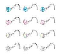 9-12PCS 20g Piercing Nariz Acero Quirurgico Rosa CZ Pendientes Nariz en Forma de L Tornillos Nariz Conjunto Joyas Mujer/Hombre