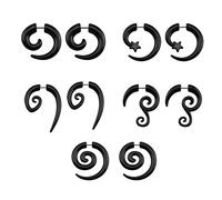 ZeSen Jewelry Agraciado Falso del oído medidores acrílico Espiral Tribal 16g Formas cónicas enchufes Falsos Horn aretes Negro de Estilo Espiral