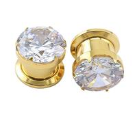ZeSen Jewelry Magníficos Gran Cubic Zirconia Tornillo de Acero Inoxidable túneles del oído del ampliador de medidores Camilla Perforación Oreja (2) Gauge = 00G (10 mm) Oro