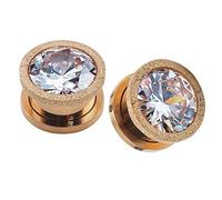 ZeSen Jewelry - Pendiente de túnel (6 - 16 mm, oro rosa, dilatador de túnel cúbico, acero inoxidable, dilatador de cuerpo, Cristal de acero inoxidable