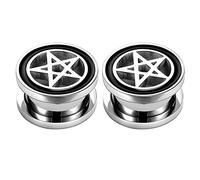 ZeSen Jewelry Pentagram Star Ear Plug Túneles Piercing Expansor de Acero Inoxidable 316L para Piercing Cuerpo a Orejas, Acero inoxidable, sin piedra