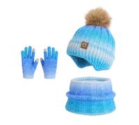 ZesGlyxyr 3in1 Invierno Set de Bufanda, Gorro y Guantes para niños, Caliente Sombrero de Punto Bufanda Guantes Set,Térmico Beanie Gorros con Pompom Accesorios de Invierno para Niños 2-10 Año-C