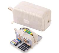 ZesGlyxyr Estuches Papelería de Gran Capacidad, Estojo de Veludo, Estuche Lápices Escolares, Estojo Escolar de 3 Compartimentos para Uso no Escritório e na Escola, Beige