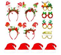ZesGlyxyr Gafas de Navidad, 4 Piezas Diadema Navideña, Gorro Papá Noel, Accesorios para Fotos Navideñas, Decoraciones Navideñas Creativas, Apto para Niños, Adolescentes, Adultos y Ancianos D