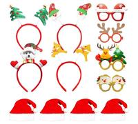 ZesGlyxyr Gafas de Navidad, 4 Piezas Diadema Navideña, Gorro Papá Noel, Accesorios para Fotos Navideñas, Decoraciones Navideñas Creativas, Apto para Niños, Adolescentes, Adultos y Ancianos B