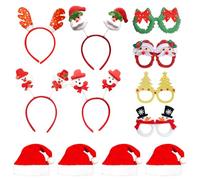 ZesGlyxyr Gafas de Navidad, 4 Piezas Diadema Navideña, Gorro Papá Noel, Accesorios para Fotos Navideñas, Decoraciones Navideñas Creativas, Apto para Niños, Adolescentes, Adultos y Ancianos C