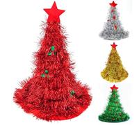 ZesGlyxyr Sombrero de Navidad, Gorro de Árbol de Navidad, Adulto Verde Lentejuela Dorada, con Estrella Divertido Gorro de Navidad, Adecuado para Navidads, Patio, Fiesta Al Aire Libre (Rosso)