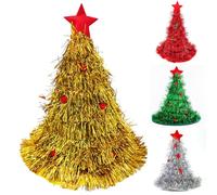 ZesGlyxyr Sombrero de Navidad, Gorro de Árbol de Navidad, Adulto Verde Lentejuela Dorada, con Estrella Divertido Gorro de Navidad, Adecuado para Navidads, Patio, Fiesta Al Aire Libre (Oro)