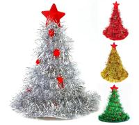 ZesGlyxyr Sombrero de Navidad, Gorro de Árbol de Navidad, Adulto Verde Lentejuela Dorada, con Estrella Divertido Gorro de Navidad, Adecuado para Navidads, Patio, Fiesta Al Aire Libre (Plata)