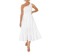 ZESICA - Vestido Largo de Verano para Mujer de 2025, Estilo Bohemio, con Estampado Floral, un Hombro al Descubierto, sin Mangas, Fruncido, con Volantes, Escalonado, para la Playa, Blanco, S