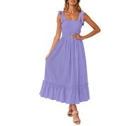 ZESICA Vestido Largo de Verano para Mujer, Estilo Bohemio, con Tirantes Delgados, Cuello Cuadrado, Color Liso, Volantes, Acampanado, para la Playa, Púrpura, S