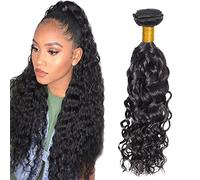 Zeslaerr 24 Inch Unprocessed Water Wave Cabello Humano Extensions Double Weft 1B Natural Black Human Hair Bundle Soft and Silky Remy Hair Extension Minimal Tangle For Women