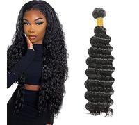 Zeslaerr 26 pulgada Unprocessed Deep Wave Cabello Humano Extensions Double Weft 1B Natural Black Human Hair Bundle Soft and Silky Remy Hair Extension Minimal Tangle For Women