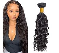 Zeslaerr 26 pulgada Unprocessed Water Wave Cabello Humano Extensions Double Weft 1B Natural Black Human Hair Bundle Soft and Silky Remy Hair Extension Minimal Tangle For Women