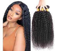 Zeslaerr 28 30 32 Pulgada Curly Natural Hair Extensions Human Hair Bundles Sew in Bundles Human Hair Extensiones Cabello Humano Hair Natural Black Unprocessed Virgin Minimal Smell Low Tangle