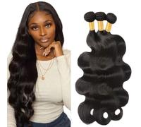 Zeslaerr 30 32 34 pulgada Unprocessed Body Wave Cabello Humano Extensions Double Weft 1B Natural Black Human Hair Bundles Soft and Silky Remy Hair Extension Minimal Tangle For Women