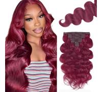 Zeslaerr 30 Pulgada Extensiones Clip Pelo Natural Body Wave Human Hair Extensions Clip in Invisible Hairpin #99J Burgundy Color 7pz 76 cm 120g Unprocessed Remy Hair for Women