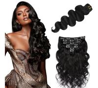 Zeslaerr 32 Inch Extensiones Clip Pelo Natural Body Wave Human Hair Extensions Clip in Invisible Hairpin Natural Black Color 7pz 81 cm 120g Unprocessed Remy Hair for Women