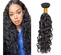Zeslaerr 32 Inch Unprocessed Water Wave Cabello Humano Extensions Double Weft 1B Natural Black Human Hair Bundle Soft and Silky Remy Hair Extension Minimal Tangle For Women