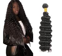 Zeslaerr 34 pulgada Unprocessed Deep Wave Cabello Humano Extensions Double Weft 1B Natural Black Human Hair Bundle Soft and Silky Remy Hair Extension Minimal Tangle For Women