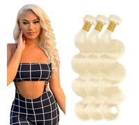 Zeslaerr 34 pulgadas extensiones de cabello humano Body Wave Human Hair Bundles #613 Rubio Color sin procesar Brazilian Remy Virgin Human Hair Extensions 3 paquetes total 300 g