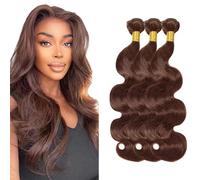 Zeslaerr Body Wave Human Hair Bundles Sew in Bundles Human Hair Extensiones Cabello Humano #4 Chocolate Brown Unprocessed Virgin Minimal Smell Low Tangle For Women 14 14 14 Inch