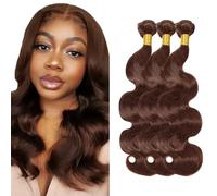 Zeslaerr Body Wave Human Hair Bundles Sew in Bundles Human Hair Extensiones Cabello Humano #4 Chocolate Brown Unprocessed Virgin Minimal Smell Low Tangle For Women 12 12 12 Inch