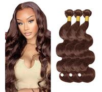 Zeslaerr Body Wave Human Hair Bundles Sew in Bundles Human Hair Extensiones Cabello Humano #4 Chocolate Brown Unprocessed Virgin Minimal Smell Low Tangle For Women 22 22 22 Inch