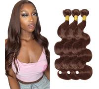 Zeslaerr Body Wave Human Hair Bundles Sew in Bundles Human Hair Extensiones Cabello Humano #4 Chocolate Brown Unprocessed Virgin Minimal Smell Low Tangle For Women 18 18 18 Inch