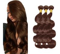 Zeslaerr Body Wave Human Hair Bundles Sew in Bundles Human Hair Extensiones Cabello Humano #4 Chocolate Brown Unprocessed Virgin Minimal Smell Low Tangle For Women 24 24 24 Inch