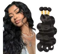 Zeslaerr Body Wave Natural Hair Extensions Human Hair Bundles Sew in Bundles Human Hair Extensiones Cabello Humano Hair Black Unprocessed Virgin Minimal Smell Low Tangle 16 16 16 Pulgada