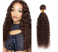 Zeslaerr Curly Natural Hair Extensions Human Hair Bundles Sew in Bundles Human Hair Extensiones Cabello Humano Hair #4 Chocolate Brown Unprocessed Virgin Minimal Smell Low Tangle 1 Bundle 16 Inch