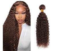 Zeslaerr Curly Natural Hair Extensions Human Hair Bundles Sew in Bundles Human Hair Extensiones Cabello Humano Hair #4 Chocolate Brown Unprocessed Virgin Minimal Smell Low Tangle 1 Bundle 20 Inch