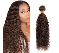 Zeslaerr Curly Natural Hair Extensions Human Hair Bundles Sew in Bundles Human Hair Extensiones Cabello Humano Hair #4 Chocolate Brown Unprocessed Virgin Minimal Smell Low Tangle 1 Bundle 14 Pulgada